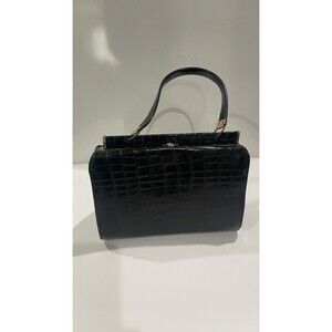 Mar-Shel Vintage 60's  Print Handbag Crocodile Leather With Gold Trim
